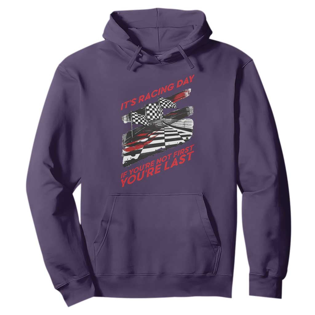 Funny Racing Car Flag Hoodie It Is Racing Day TS14 Purple Print Your Wear