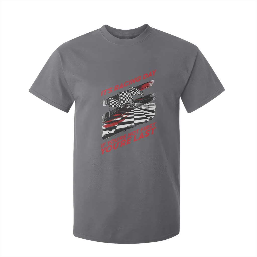 Funny Racing Car Flag T Shirt For Kid It Is Racing Day TS14 Charcoal Print Your Wear