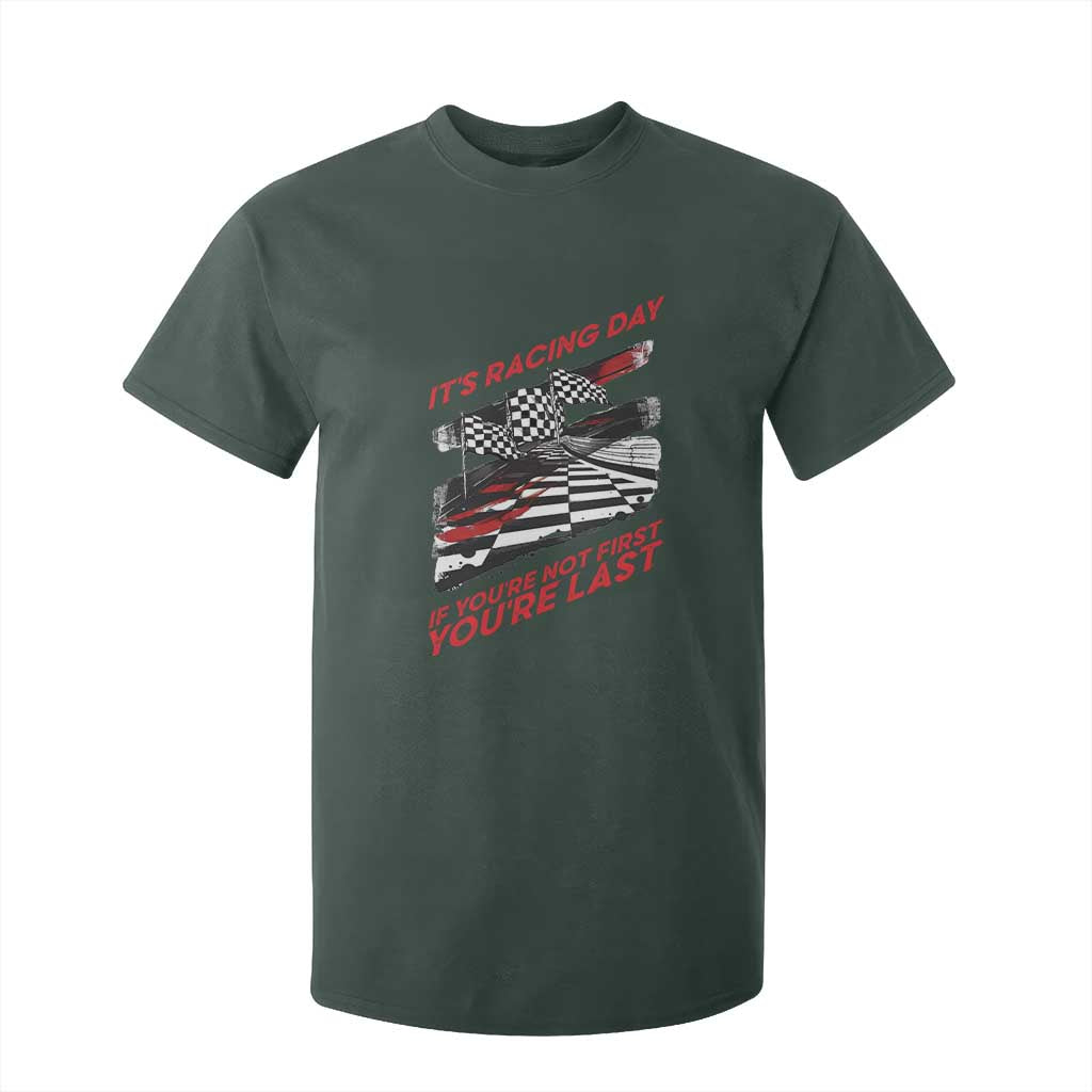 Funny Racing Car Flag T Shirt For Kid It Is Racing Day TS14 Dark Forest Green Print Your Wear