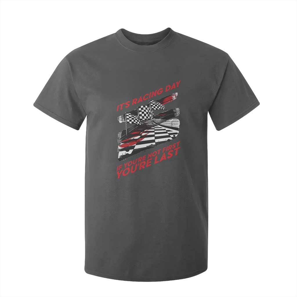 Funny Racing Car Flag T Shirt For Kid It Is Racing Day TS14 Dark Heather Print Your Wear