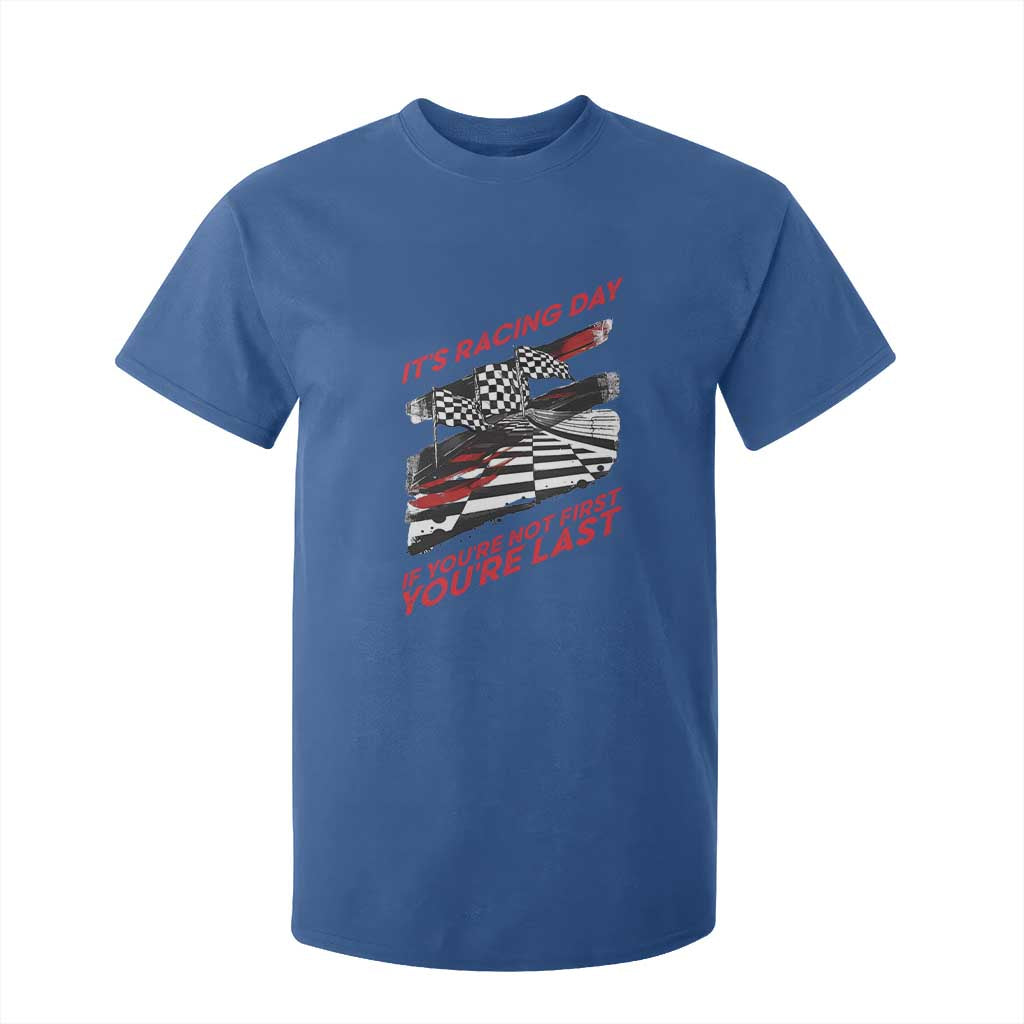 Funny Racing Car Flag T Shirt For Kid It Is Racing Day TS14 Royal Blue Print Your Wear
