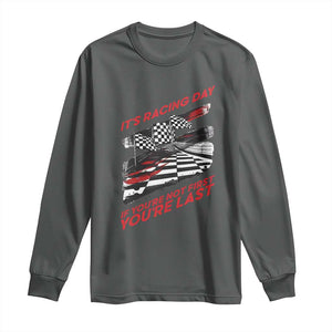 Funny Racing Car Flag Long Sleeve Shirt It Is Racing Day TS14 Dark Heather Print Your Wear
