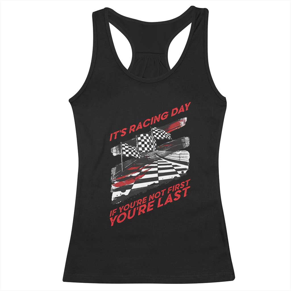Funny Racing Car Flag Racerback Tank Top It Is Racing Day TS14 Black Print Your Wear