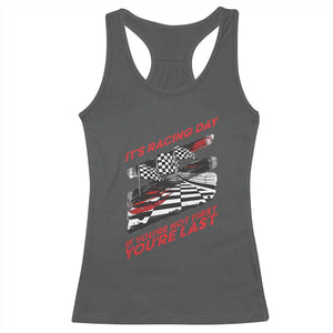 Funny Racing Car Flag Racerback Tank Top It Is Racing Day TS14 Dark Heather Print Your Wear