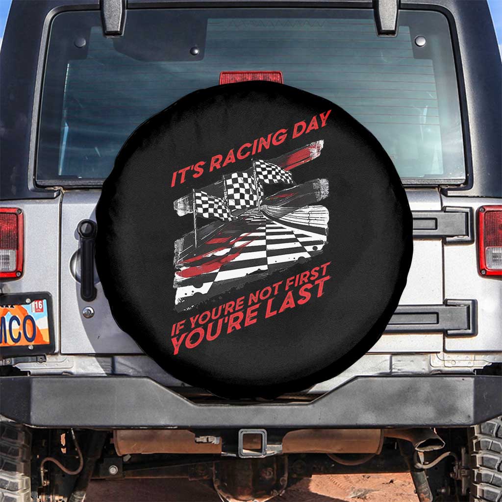 Funny Racing Car Flag Spare Tire Cover It Is Racing Day TS14 No hole Black Print Your Wear