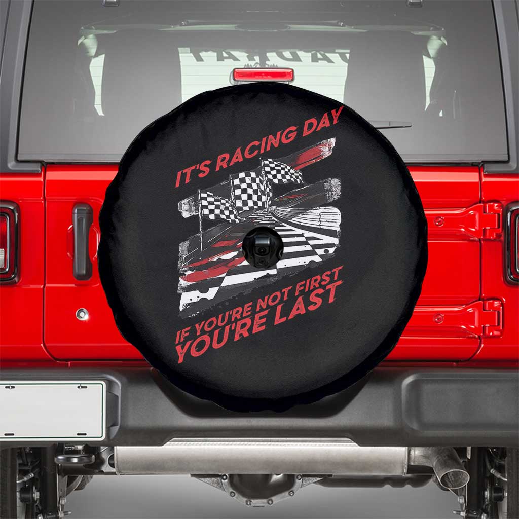 Funny Racing Car Flag Spare Tire Cover It Is Racing Day TS14 Black Print Your Wear