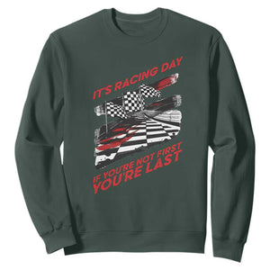 Funny Racing Car Flag Sweatshirt It Is Racing Day TS14 Dark Forest Green Print Your Wear