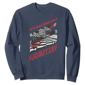 Funny Racing Car Flag Sweatshirt It Is Racing Day TS14 Navy Print Your Wear