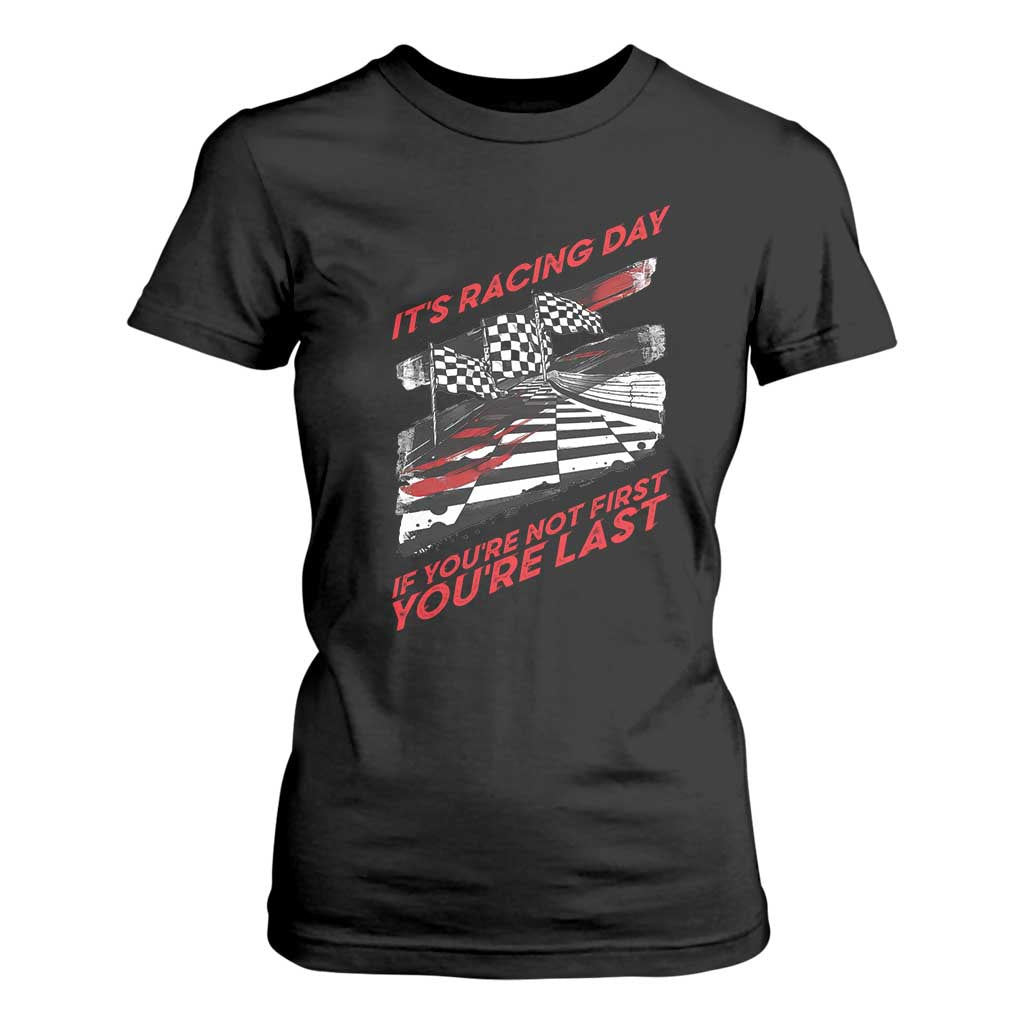 Funny Racing Car Flag T Shirt For Women It Is Racing Day TS14 Black Print Your Wear