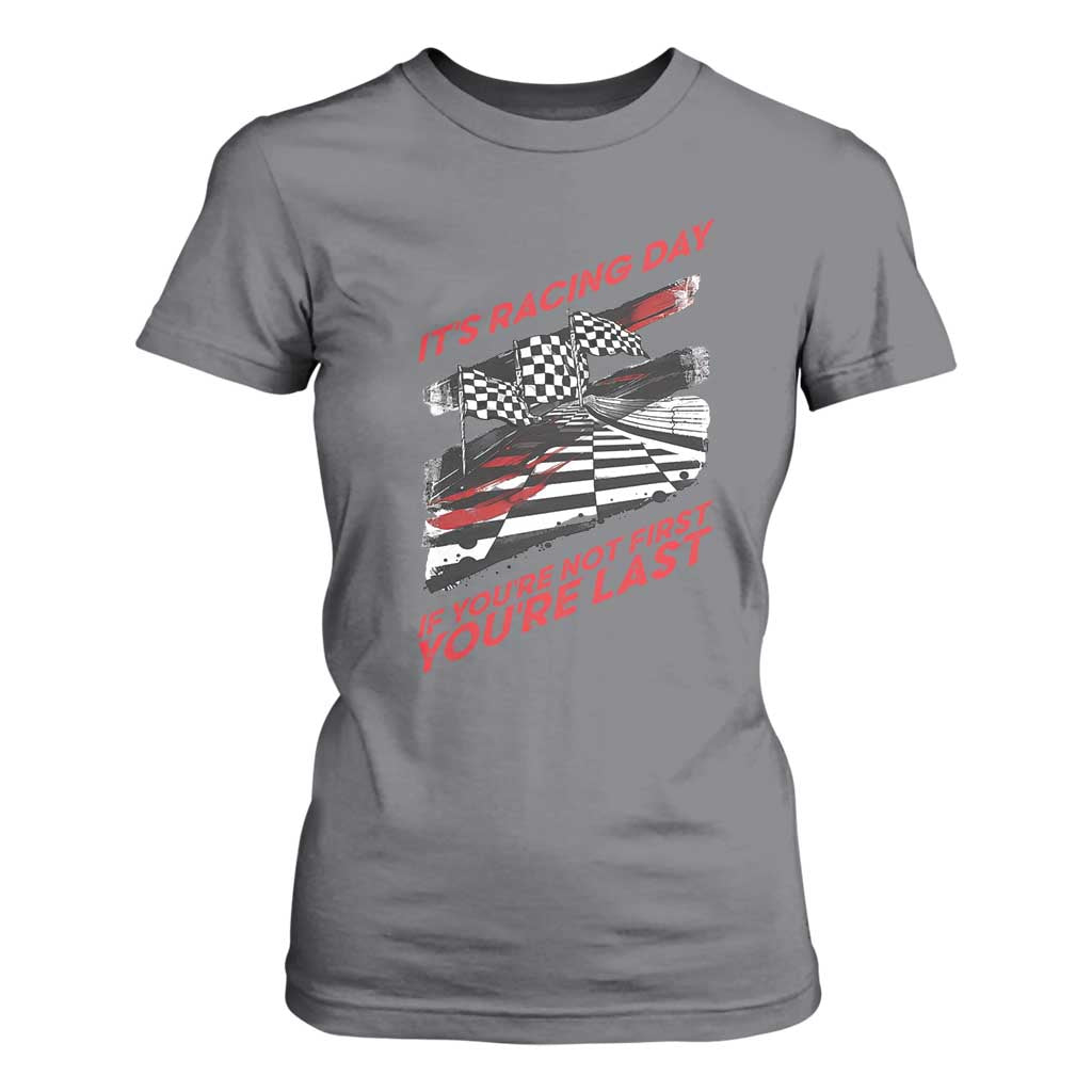 Funny Racing Car Flag T Shirt For Women It Is Racing Day TS14 Charcoal Print Your Wear