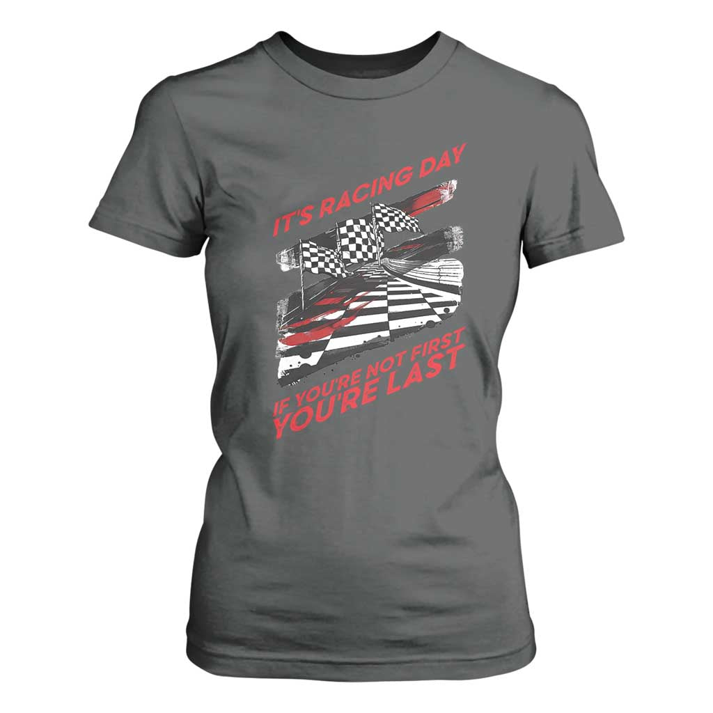 Funny Racing Car Flag T Shirt For Women It Is Racing Day TS14 Dark Heather Print Your Wear