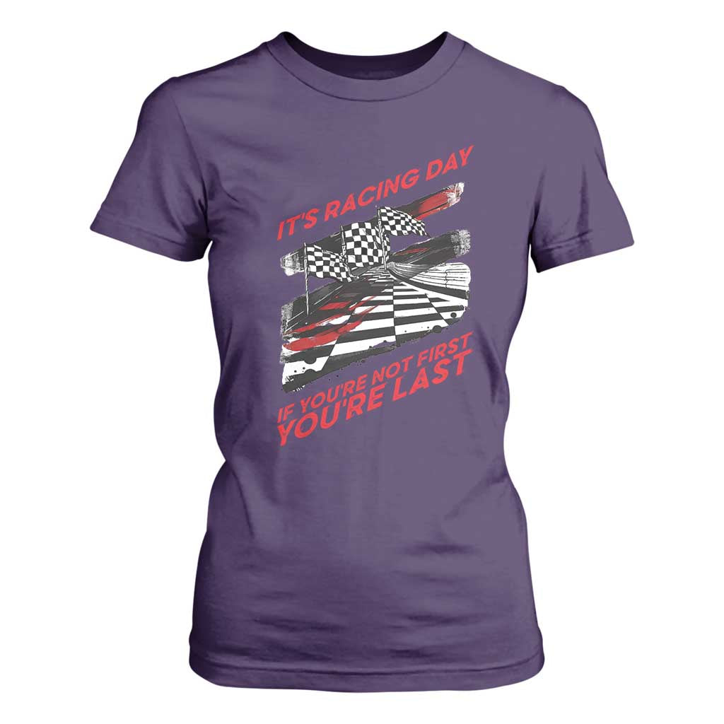 Funny Racing Car Flag T Shirt For Women It Is Racing Day TS14 Purple Print Your Wear