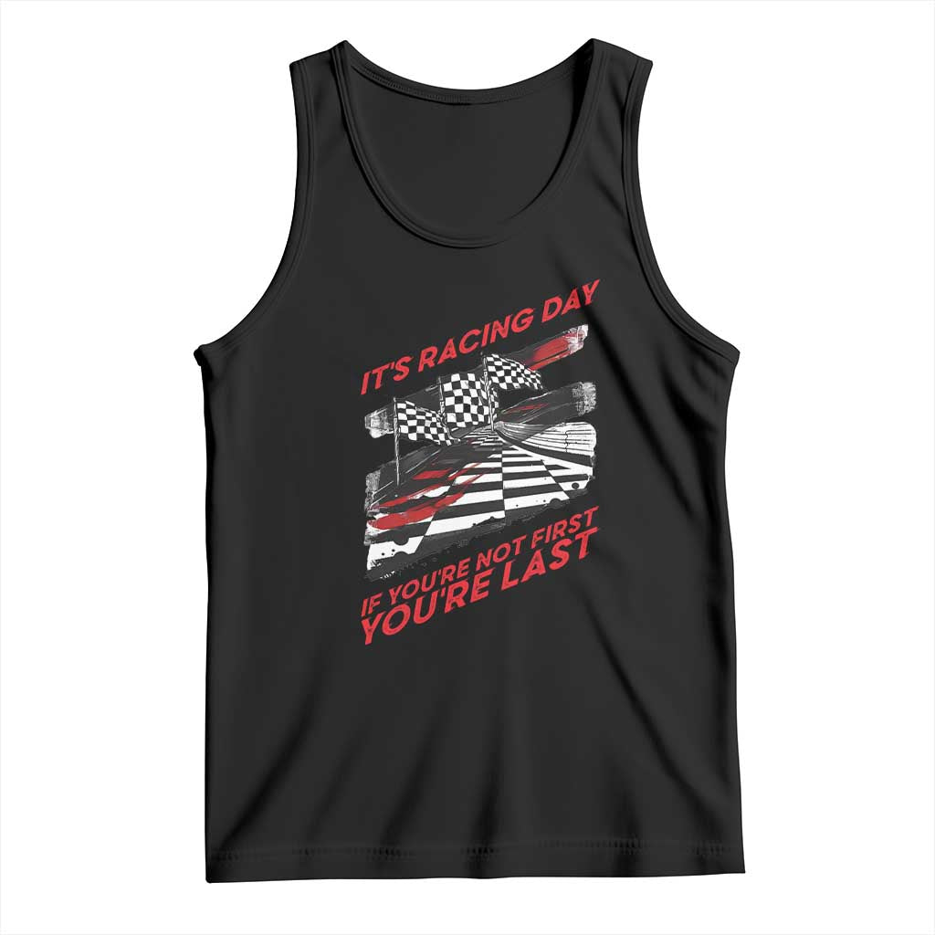 Funny Racing Car Flag Tank Top It Is Racing Day TS14 Black Print Your Wear