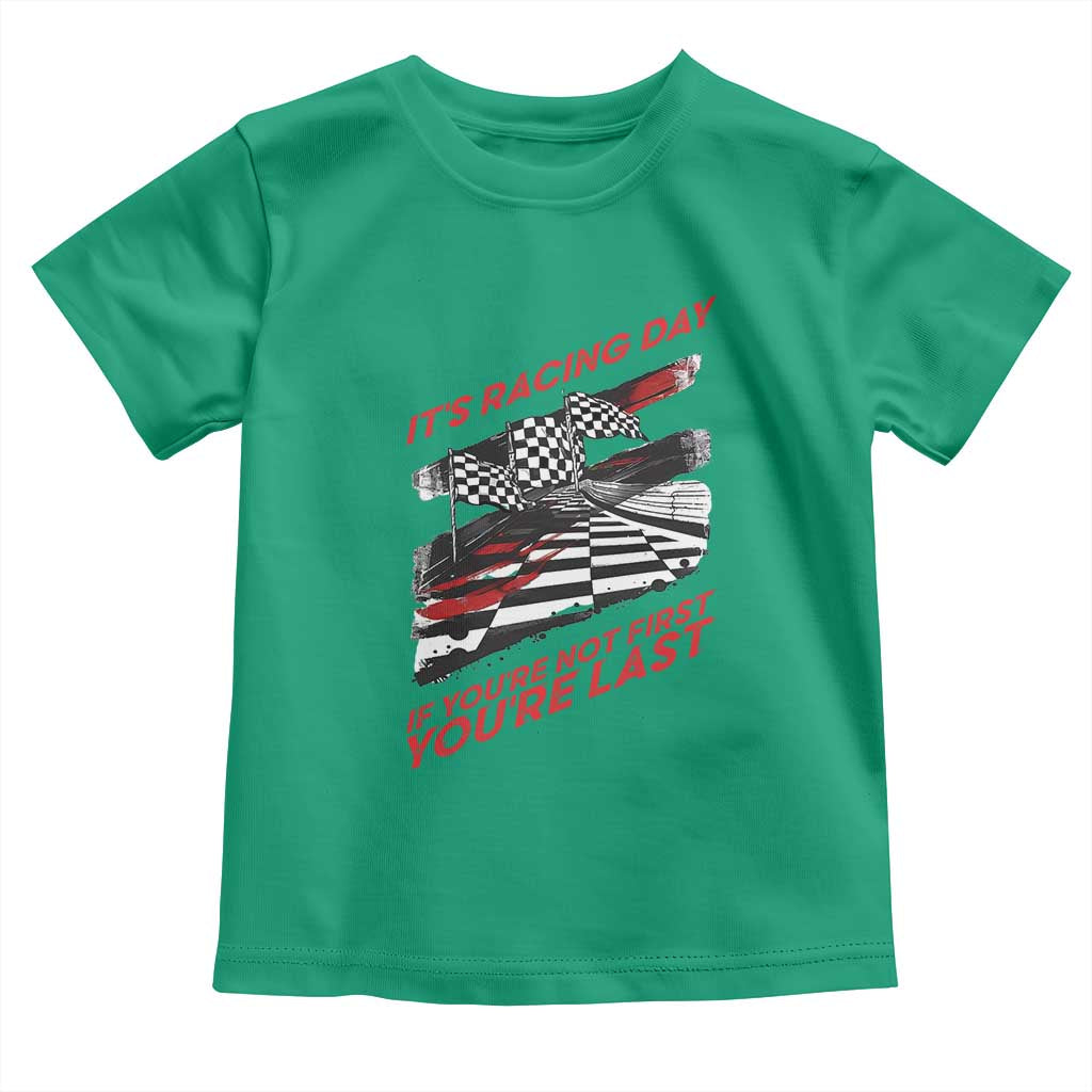 Funny Racing Car Flag Toddler T Shirt It Is Racing Day TS14 Irish Green Print Your Wear