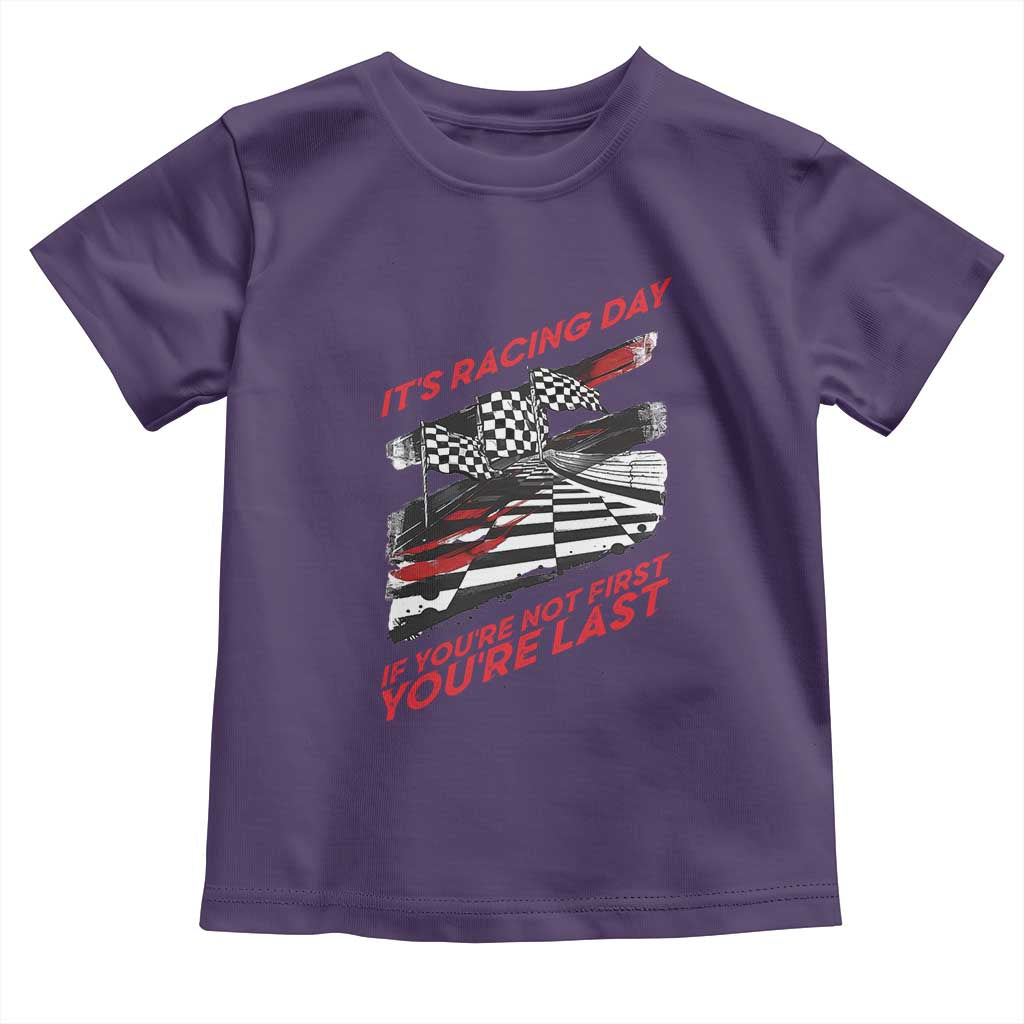 Funny Racing Car Flag Toddler T Shirt It Is Racing Day TS14 Purple Print Your Wear