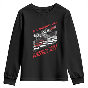 Funny Racing Car Flag Youth Sweatshirt It Is Racing Day TS14 Black Print Your Wear
