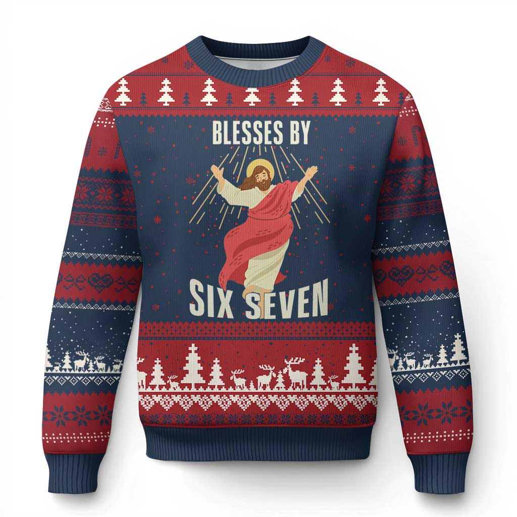Christian 67 Meme Ugly Christmas Sweater Blesses By Six Seven Funny TS14 Navy Red Print Your Wear