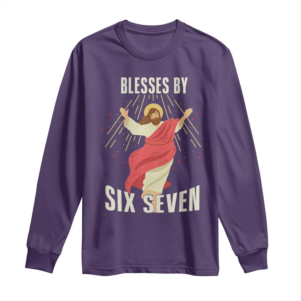 Christian 67 Meme Long Sleeve Shirt Blesses By Six Seven Funny TS14 Purple Print Your Wear