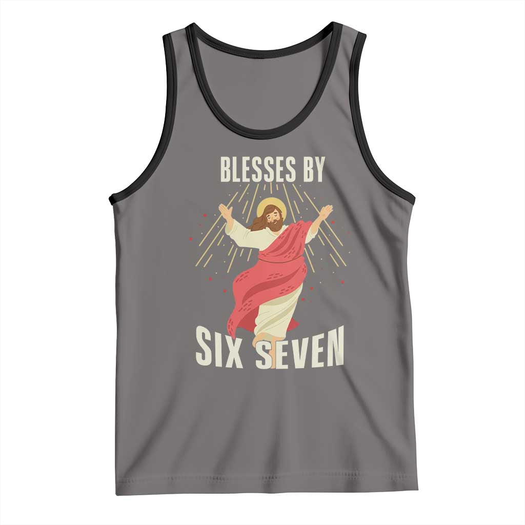 Christian 67 Meme Tank Top Blesses By Six Seven Funny TS14 Deep Heather Black Print Your Wear