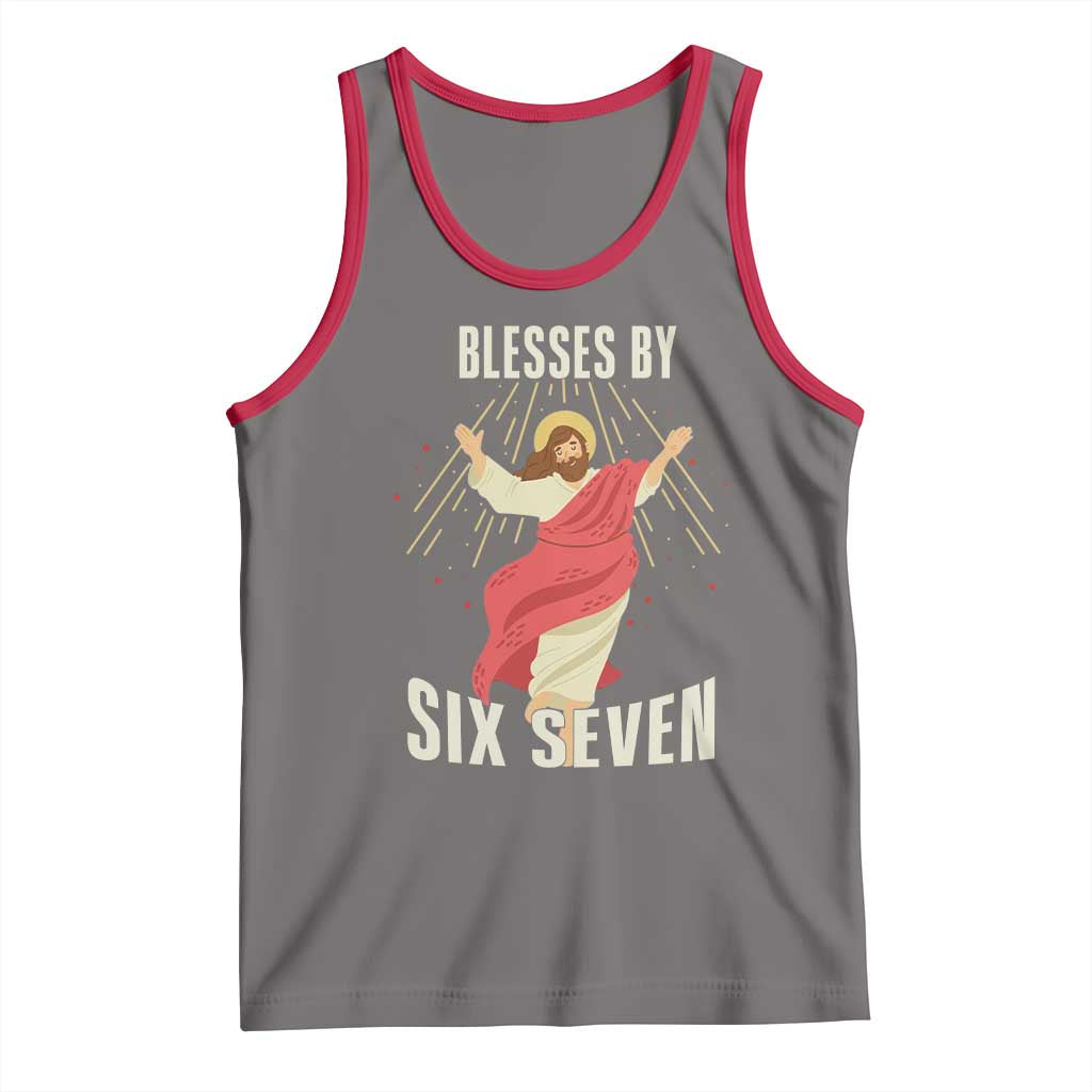 Christian 67 Meme Tank Top Blesses By Six Seven Funny TS14 Deep Heather Red Print Your Wear