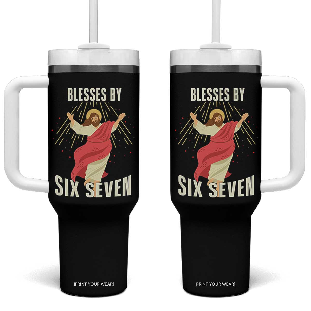 Christian 67 Meme Tumbler With Handle Blesses By Six Seven Funny TS14 One Size: 40 oz Black Print Your Wear