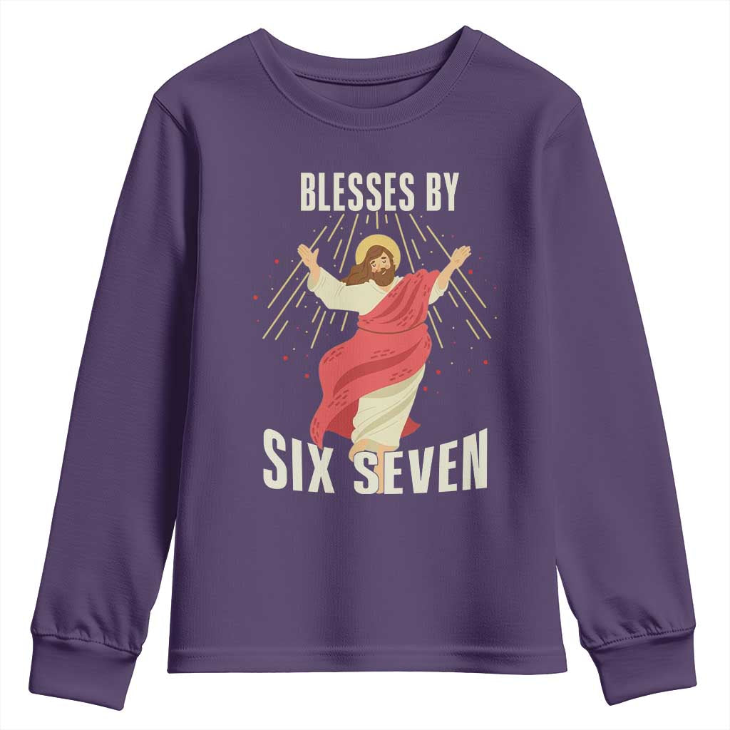 Christian 67 Meme Youth Sweatshirt Blesses By Six Seven Funny TS14 Purple Print Your Wear