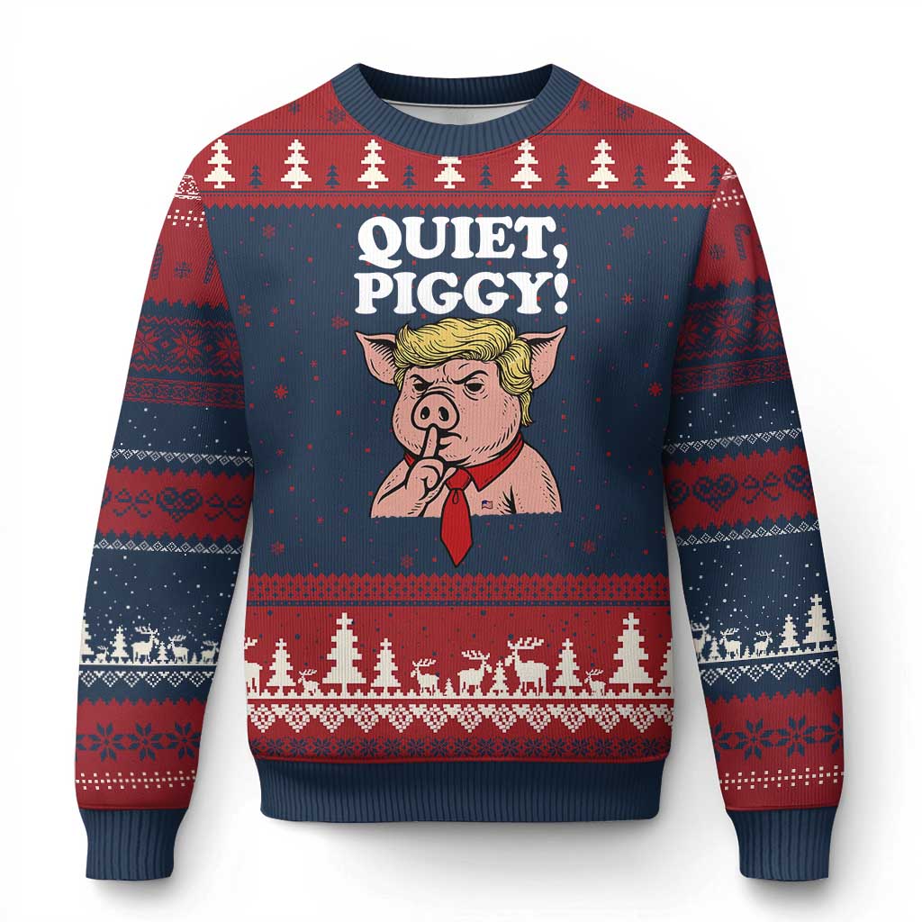 Quiet Piggy Ugly Christmas Sweater Funny Anti Trump Political Meme TS14 Navy Red Print Your Wear