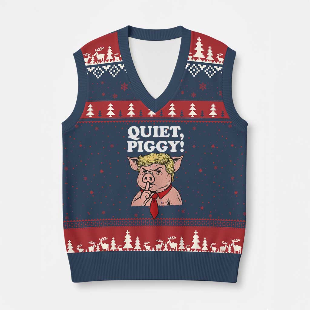 Quiet Piggy V-Neck Knit Sweater Vest Funny Anti Trump Political Meme TS14 Navy Red Print Your Wear