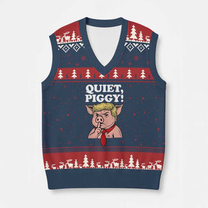 Quiet Piggy V-Neck Knit Sweater Vest Funny Anti Trump Political Meme TS14 Navy Red Print Your Wear