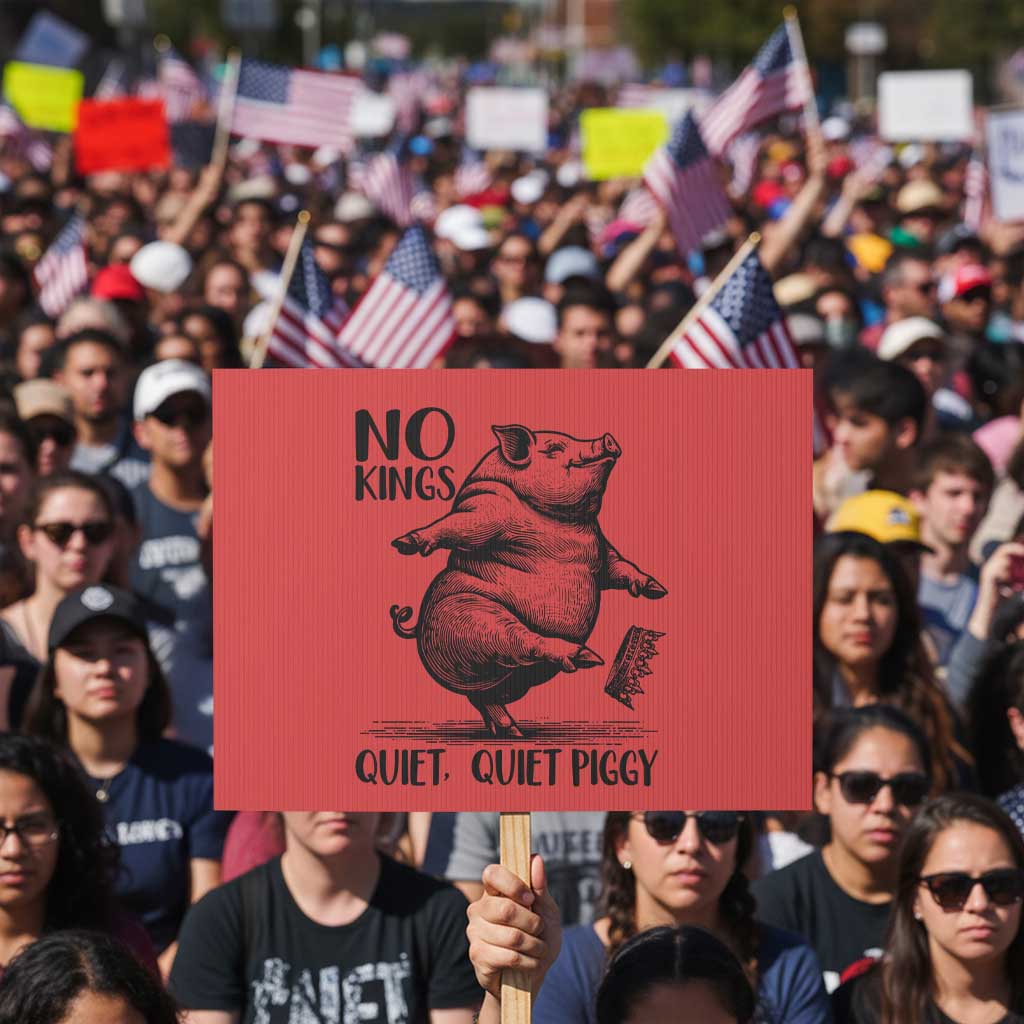 Quiet Piggy No Kings Protest Sign Funny Sarcastic Political TS14 Horizontal 18