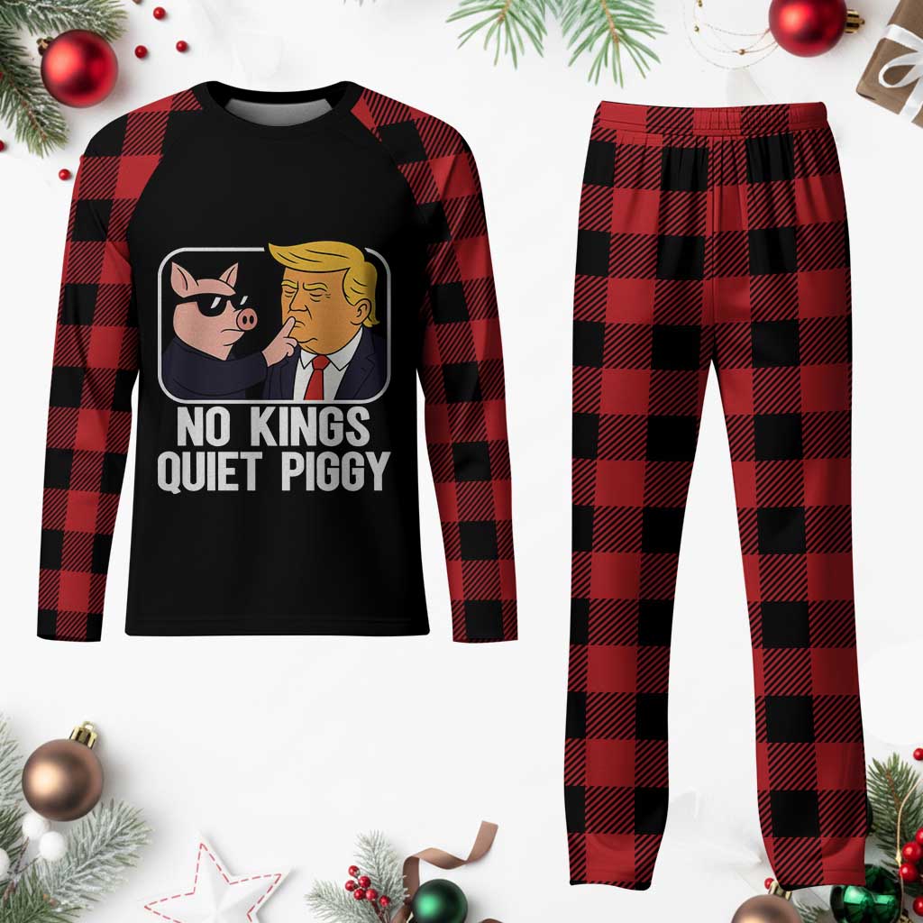 Quiet Piggy No Kings Plaid Pajama Set Funny Anti Trump Political Meme - Print Your Wear