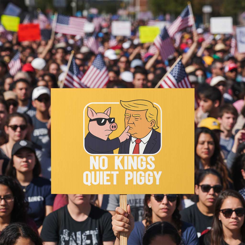 Quiet Piggy No Kings Protest Sign Funny Anti Trump Political Meme TS14 Horizontal 18