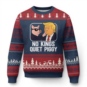 Quiet Piggy No Kings Ugly Christmas Sweater Funny Anti Trump Political Meme TS14 Navy Red Print Your Wear