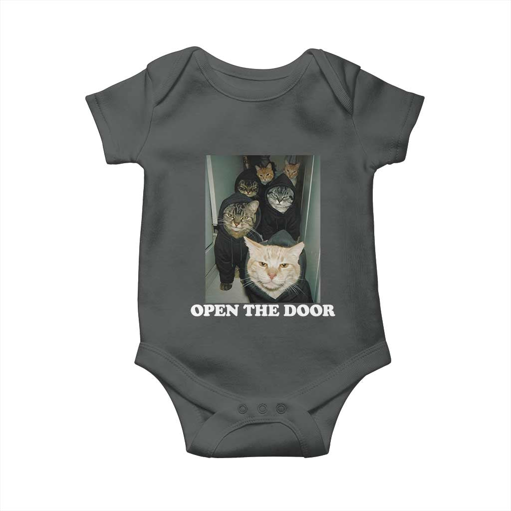 Open The Door Cats Lover Baby Onesie Funny Cat Gang Sarcastic Meme TS14 Dark Heather Print Your Wear