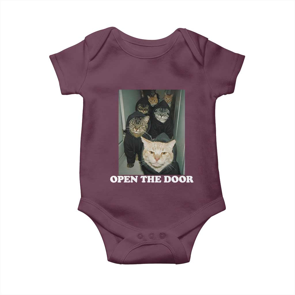 Open The Door Cats Lover Baby Onesie Funny Cat Gang Sarcastic Meme TS14 Maroon Print Your Wear