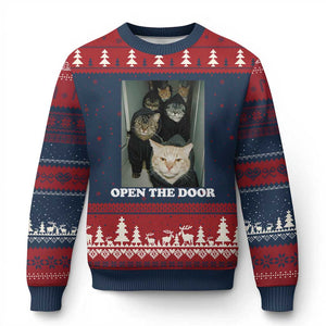 Open The Door Cats Lover Ugly Christmas Sweater Funny Cat Gang Sarcastic Meme TS14 Navy Red Print Your Wear