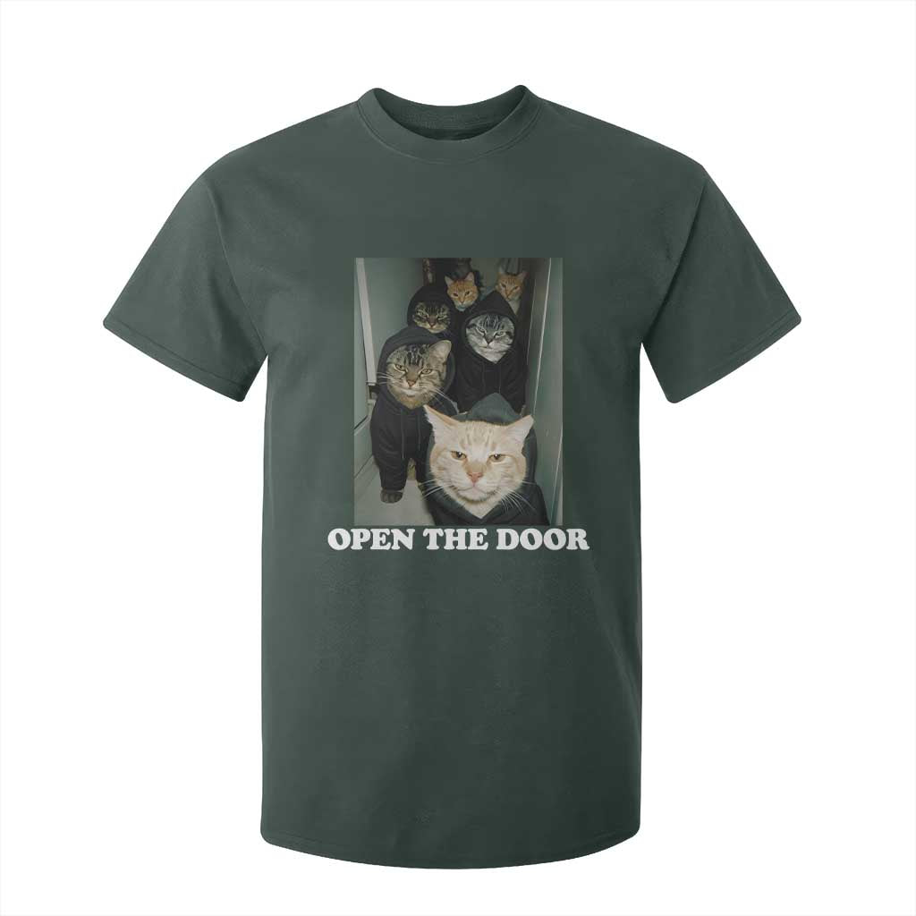 Open The Door Cats Lover T Shirt For Kid Funny Cat Gang Sarcastic Meme TS14 Dark Forest Green Print Your Wear