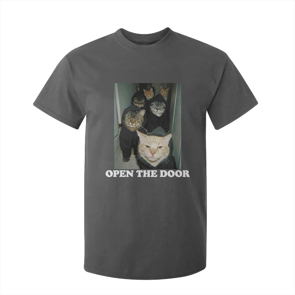 Open The Door Cats Lover T Shirt For Kid Funny Cat Gang Sarcastic Meme TS14 Dark Heather Print Your Wear