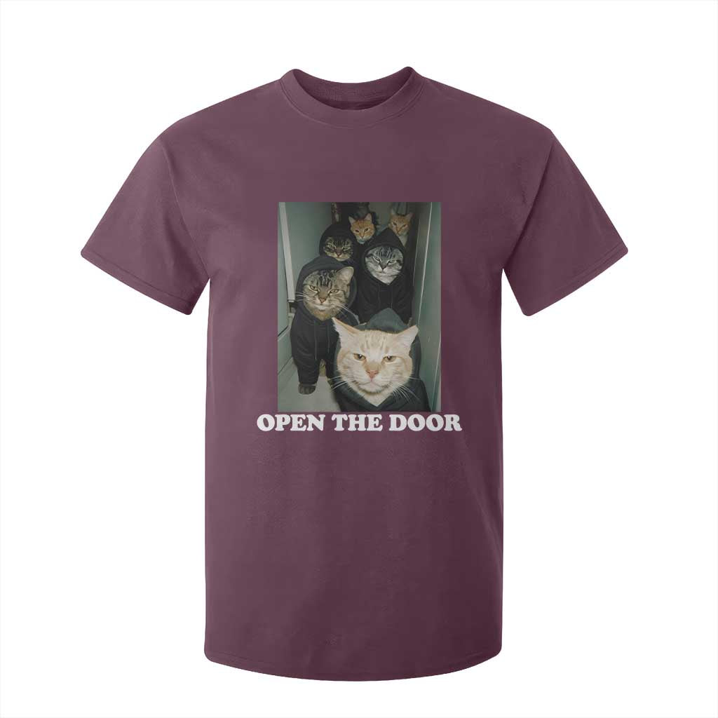 Open The Door Cats Lover T Shirt For Kid Funny Cat Gang Sarcastic Meme TS14 Maroon Print Your Wear