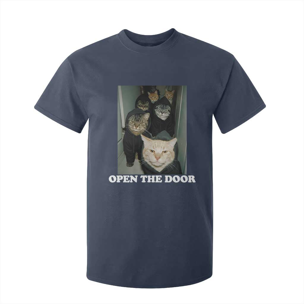 Open The Door Cats Lover T Shirt For Kid Funny Cat Gang Sarcastic Meme TS14 Navy Print Your Wear