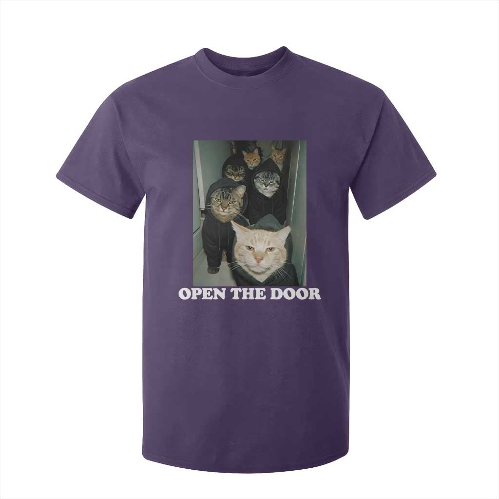 Open The Door Cats Lover T Shirt For Kid Funny Cat Gang Sarcastic Meme TS14 Purple Print Your Wear