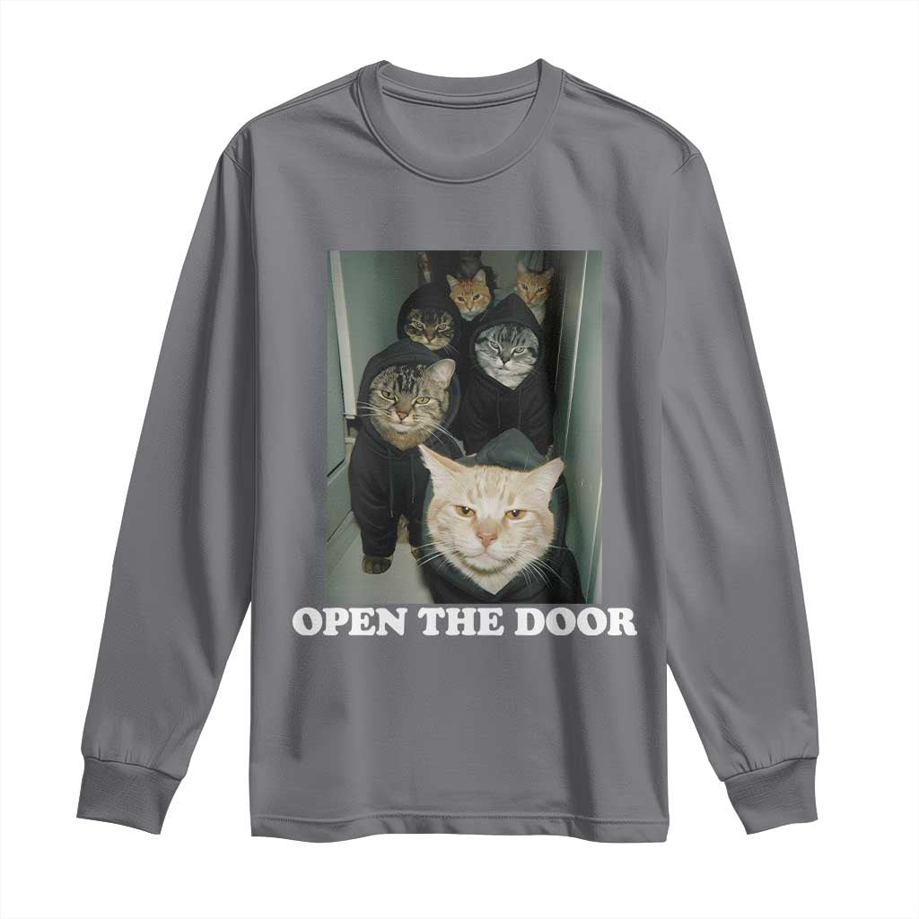 Open The Door Cats Lover Long Sleeve Shirt Funny Cat Gang Sarcastic Meme TS14 Charcoal Print Your Wear