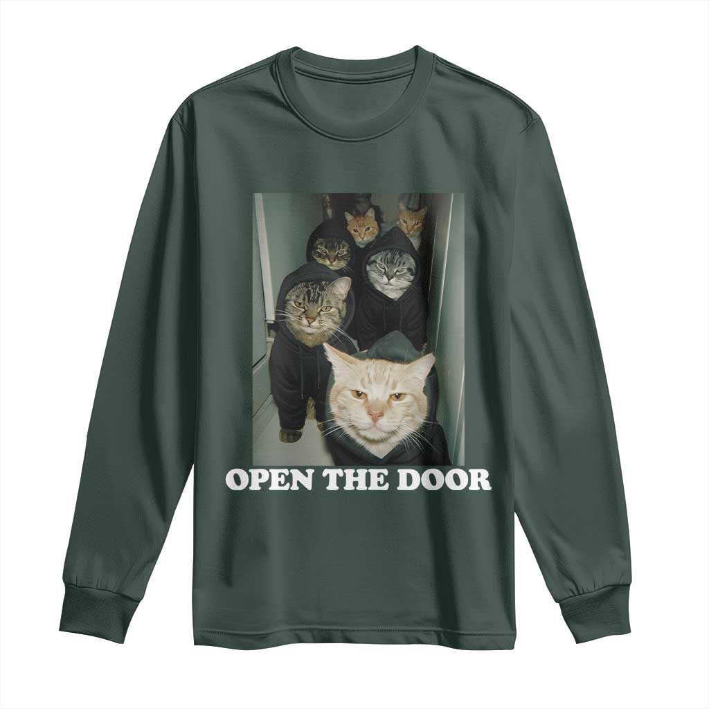 Open The Door Cats Lover Long Sleeve Shirt Funny Cat Gang Sarcastic Meme TS14 Dark Forest Green Print Your Wear