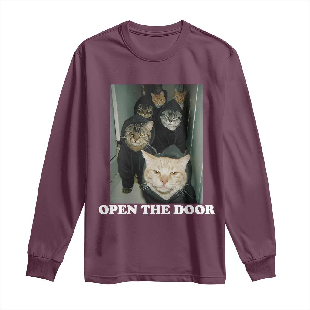 Open The Door Cats Lover Long Sleeve Shirt Funny Cat Gang Sarcastic Meme TS14 Maroon Print Your Wear