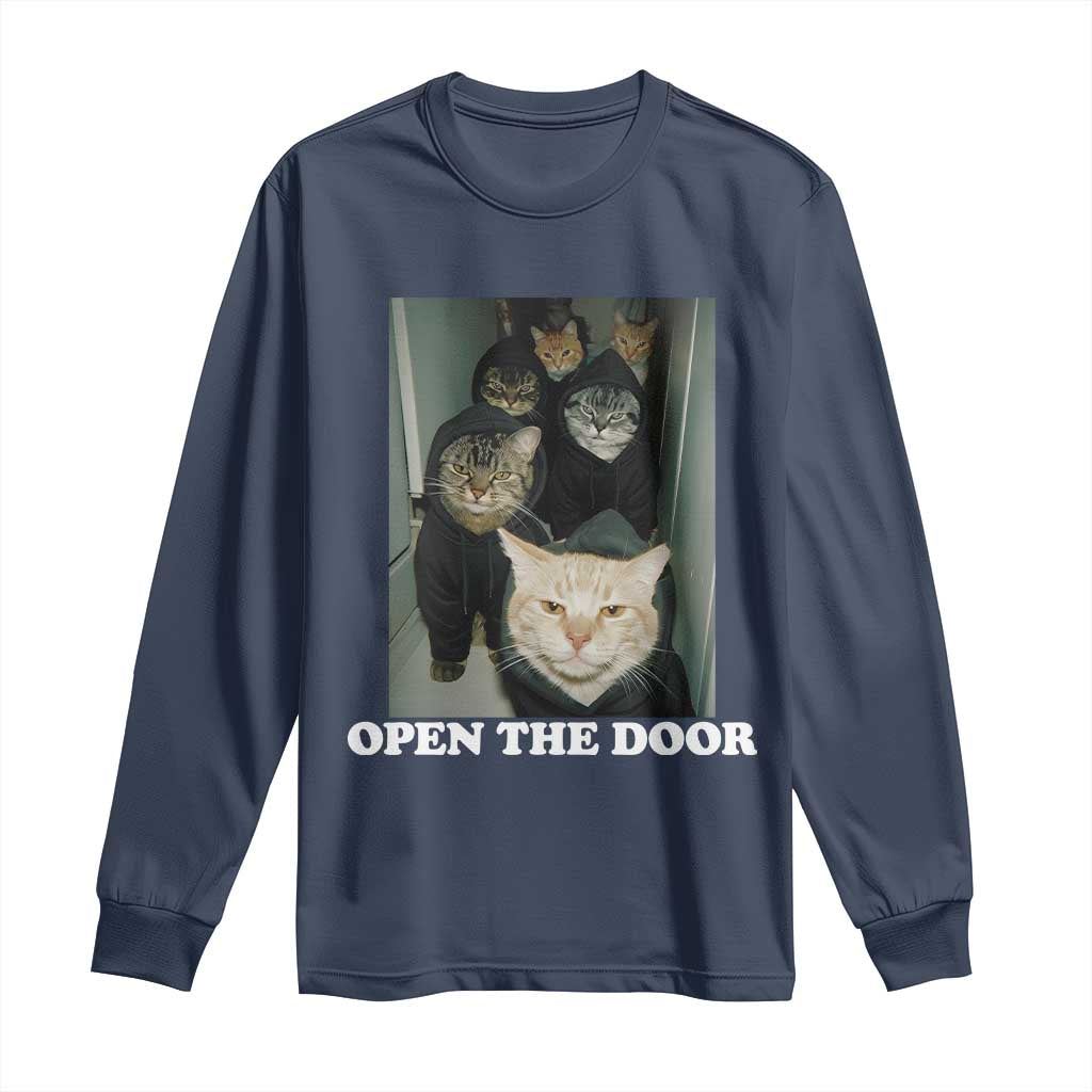 Open The Door Cats Lover Long Sleeve Shirt Funny Cat Gang Sarcastic Meme TS14 Navy Print Your Wear