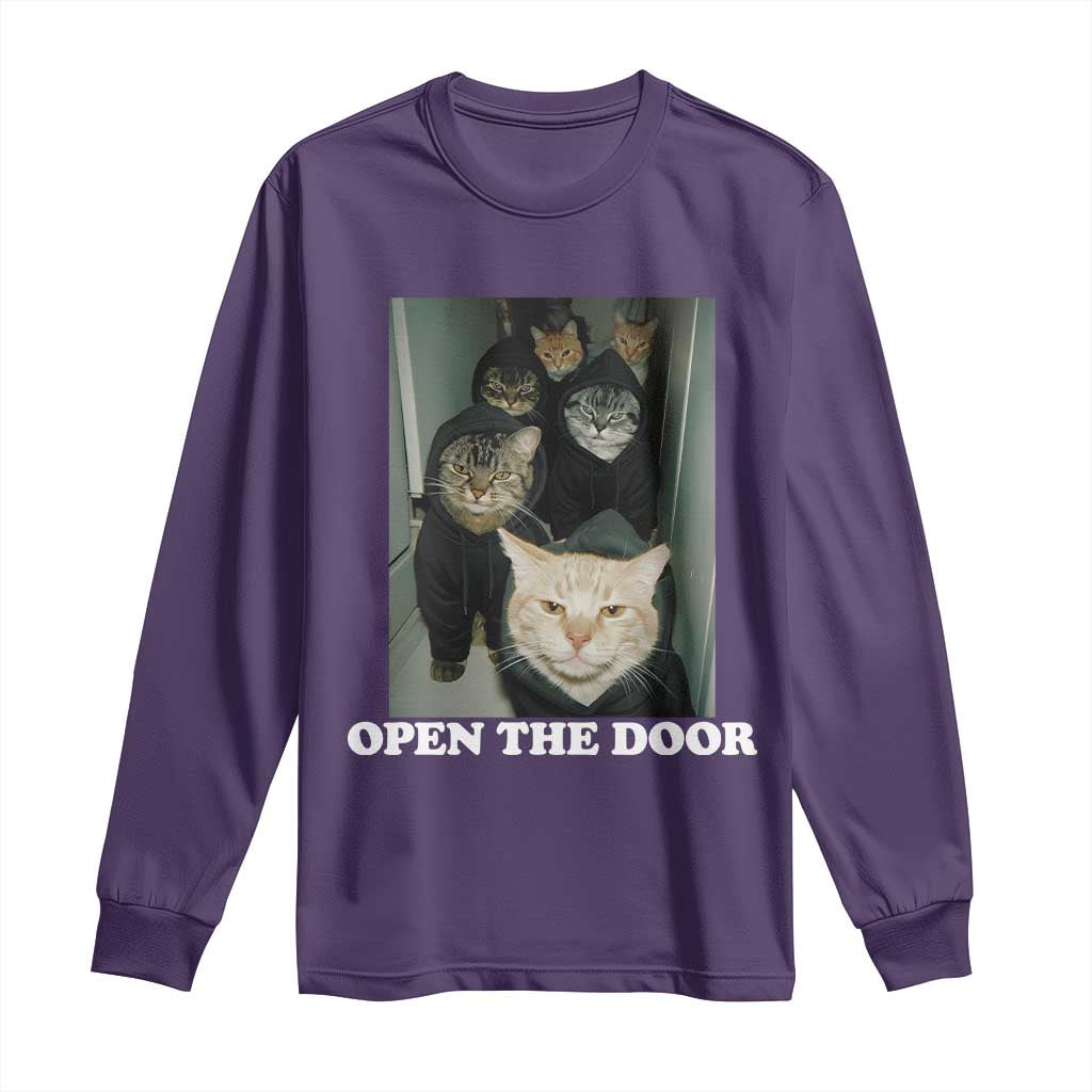 Open The Door Cats Lover Long Sleeve Shirt Funny Cat Gang Sarcastic Meme TS14 Purple Print Your Wear