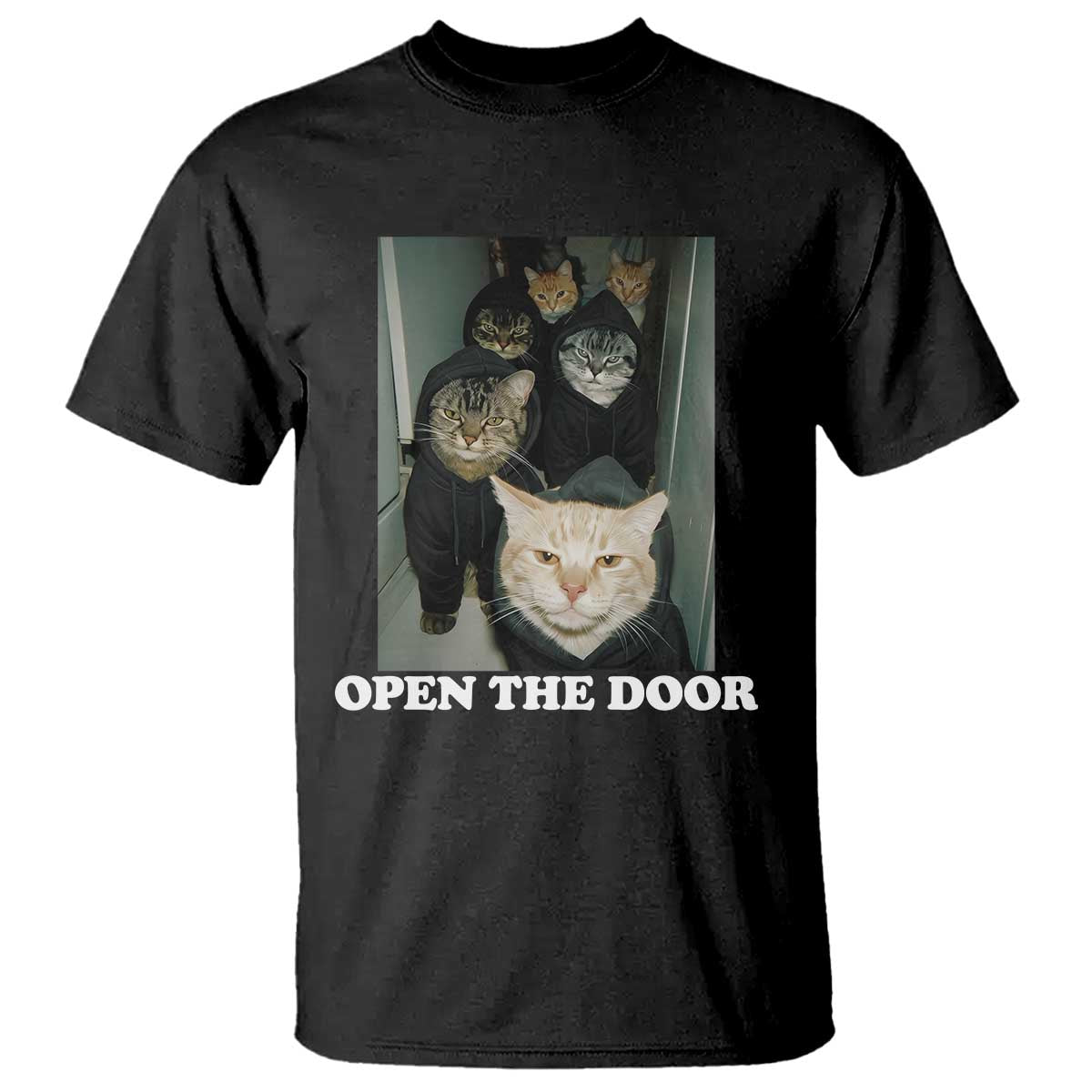 Open The Door Cats Lover T Shirt Funny Cat Gang Sarcastic Meme TS14 Black Print Your Wear