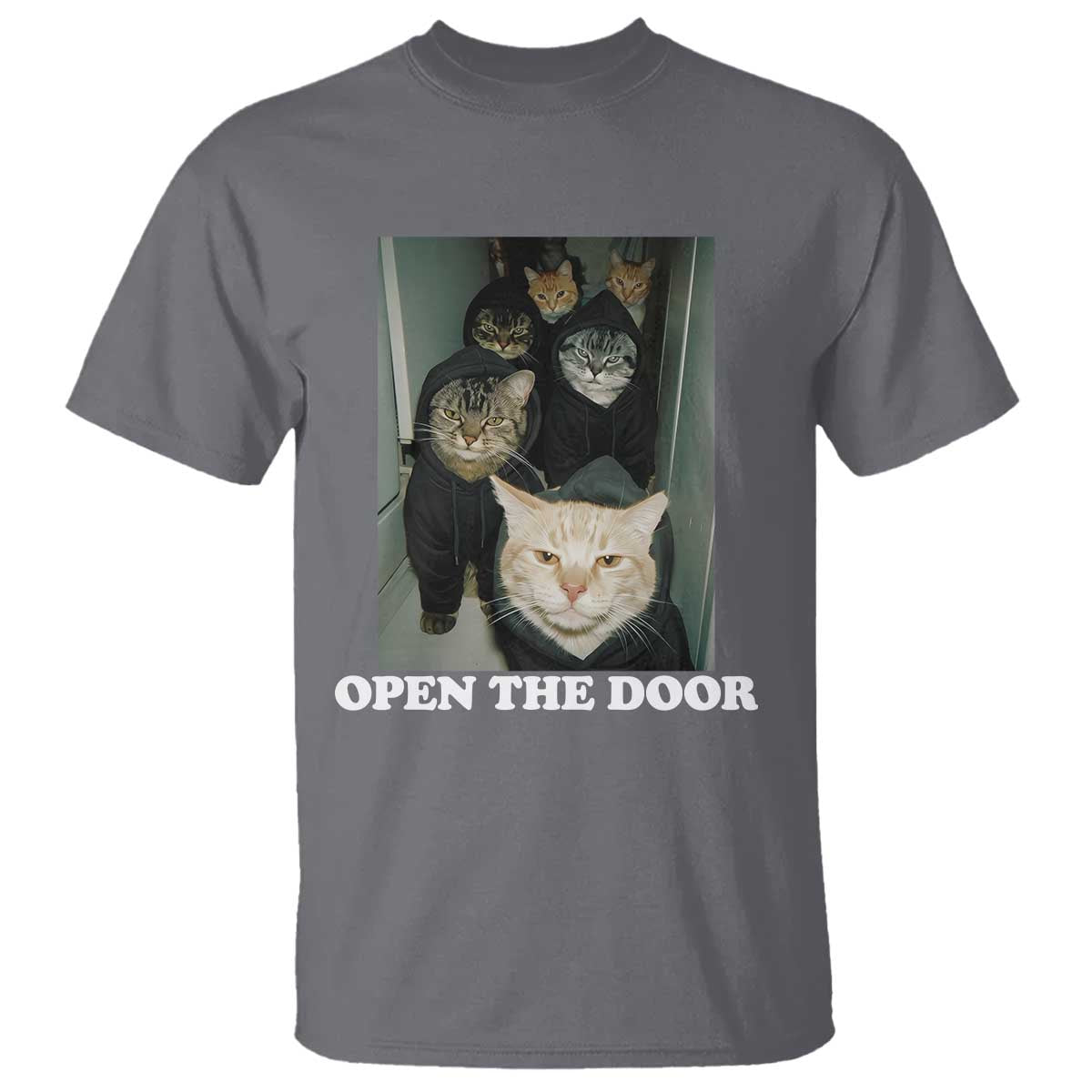 Open The Door Cats Lover T Shirt Funny Cat Gang Sarcastic Meme TS14 Charcoal Print Your Wear