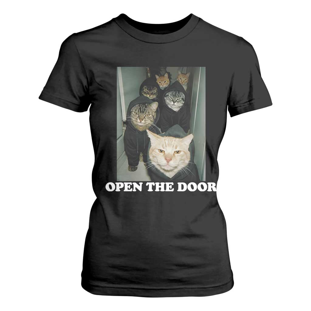 Open The Door Cats Lover T Shirt For Women Funny Cat Gang Sarcastic Meme TS14 Black Print Your Wear