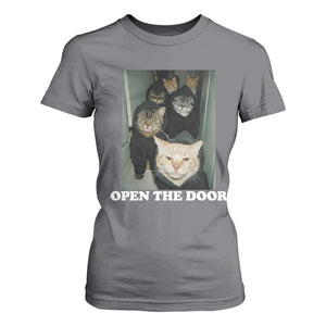 Open The Door Cats Lover T Shirt For Women Funny Cat Gang Sarcastic Meme TS14 Charcoal Print Your Wear